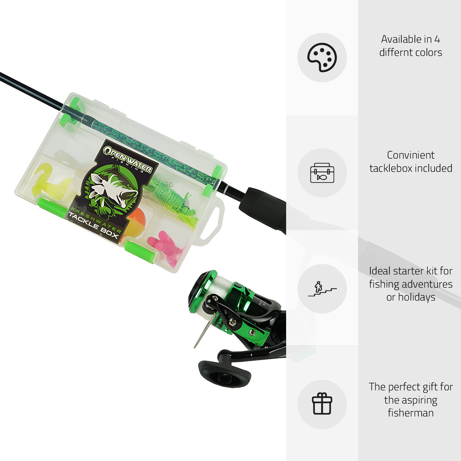 Eurocatch Spinhengelset met Schepnet - Complete Werphengel Set met Molen en Schepnet - 31-delig - Groen - Vishengel - Cadeau idee