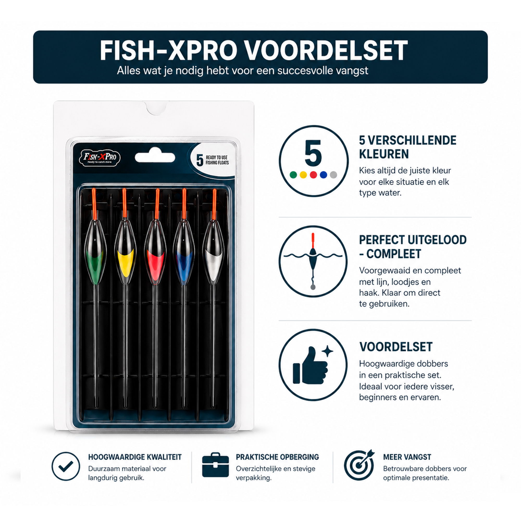 FISH-XPRO Tuigjes op Kaart 5 Stuks | Dobbers op Tuig Compleet