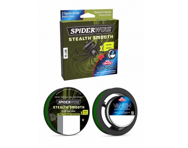 SpiderWire Smooth 8 & Vanish Fluorocarbon Duo Spule | Moosgrün/Klares Fluo | 150/40m | 0,15 mm/0,40 mm | Geflochtene Schnur