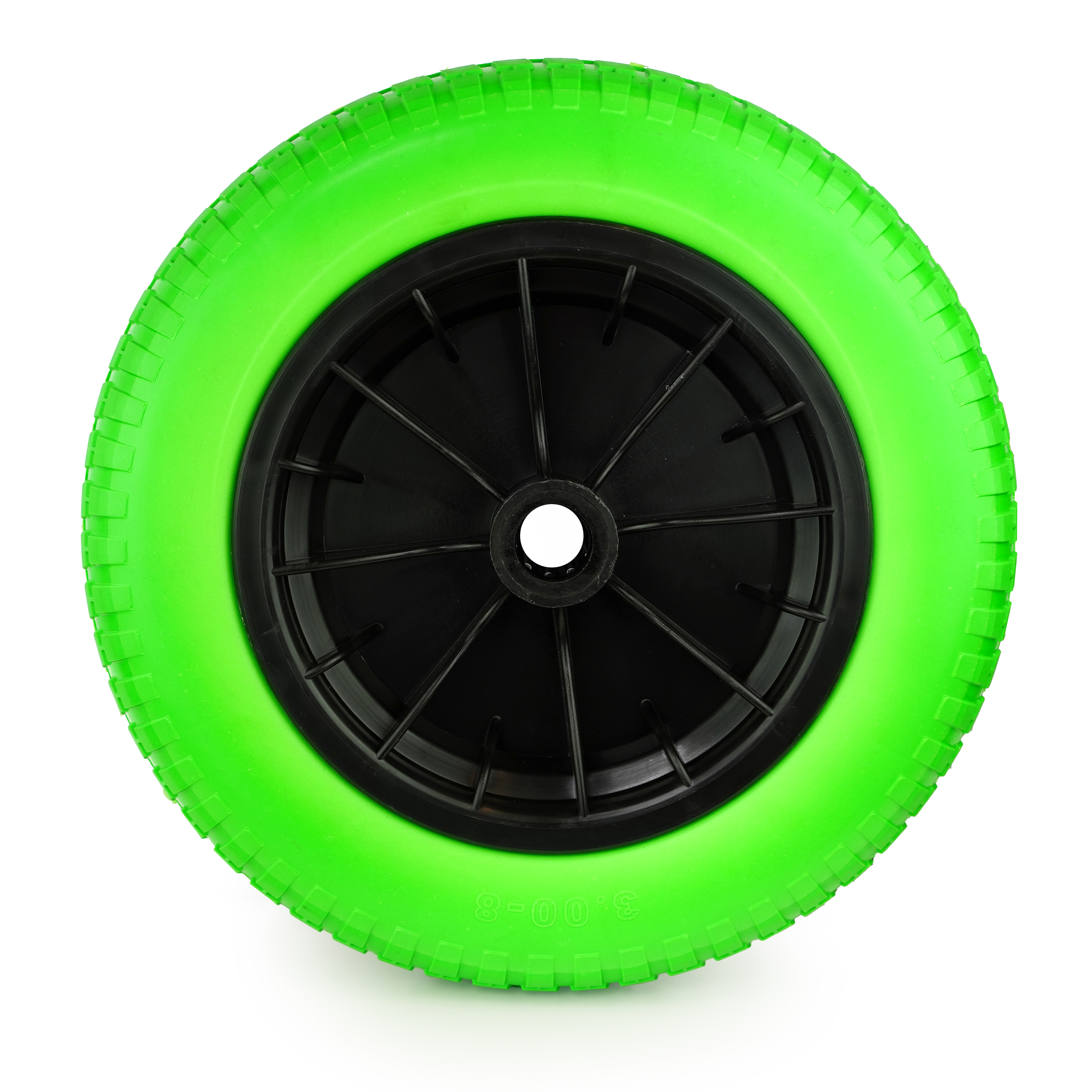 Kruiwagenwiel - PU Anti Lek - 380 x 68mm - Asmaat 14, 16, 20 en 25mm - Groen