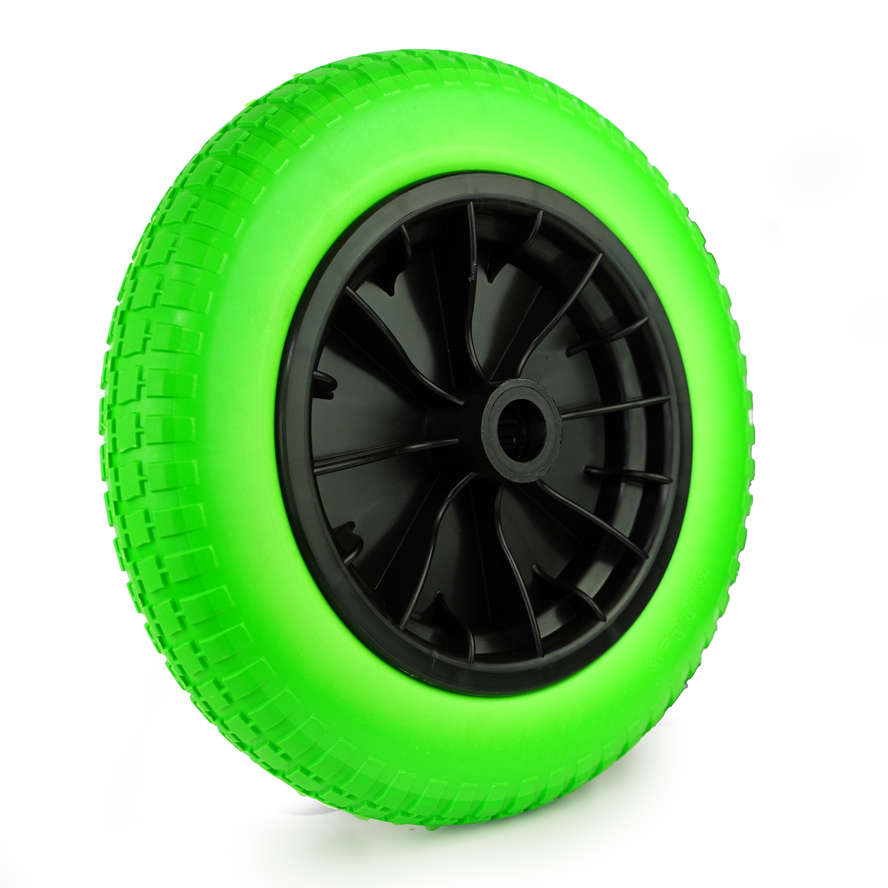 Kruiwagenwiel - PU Anti Lek - 380 x 68mm - Asmaat 14, 16, 20 en 25mm - Groen