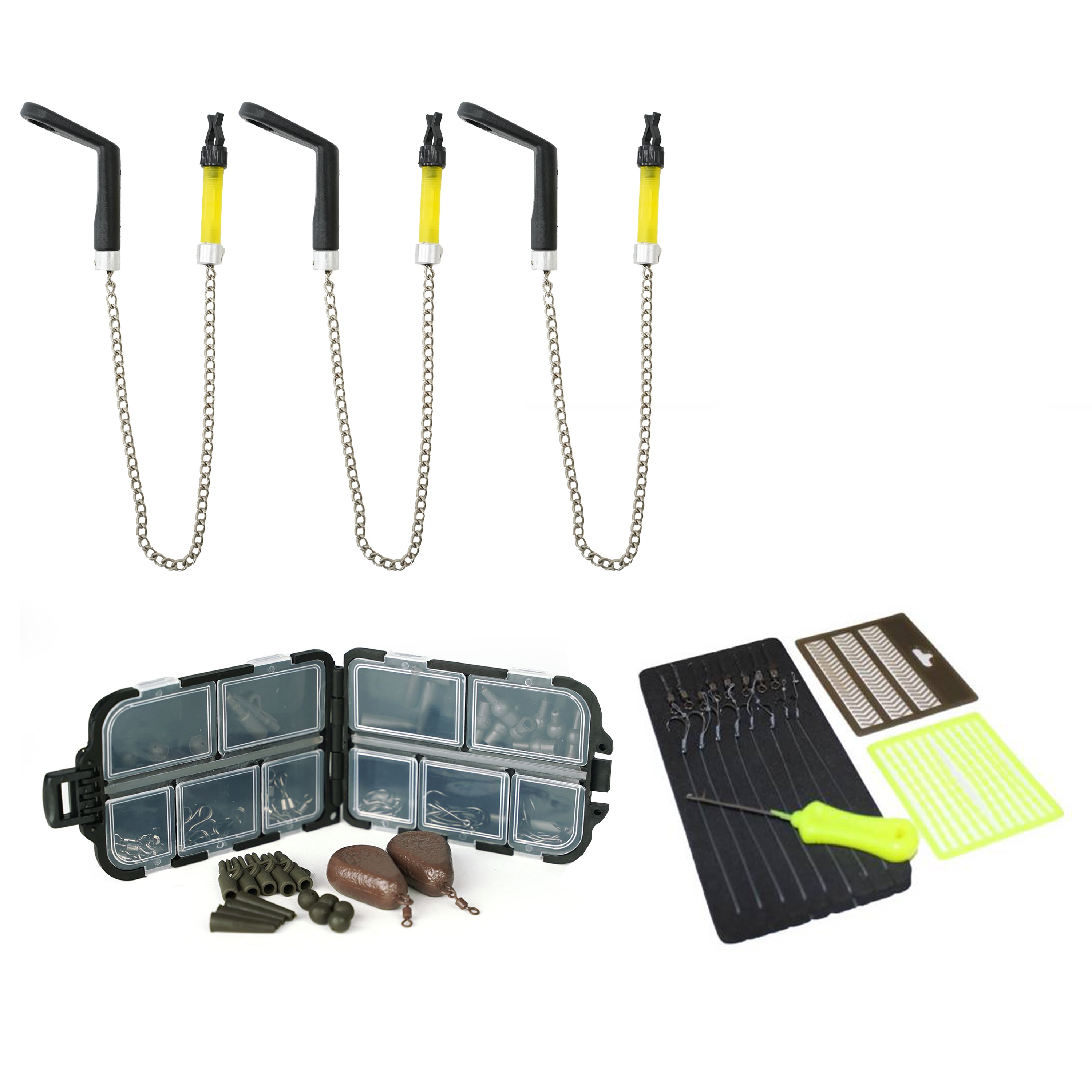 FISH-XPRO Karper Set Plus 3-Rod - Karperhengelset Zwart - 96-Delig - Beetmelders - Swingers - Rodpod - Achtersteunen - Foudraal 