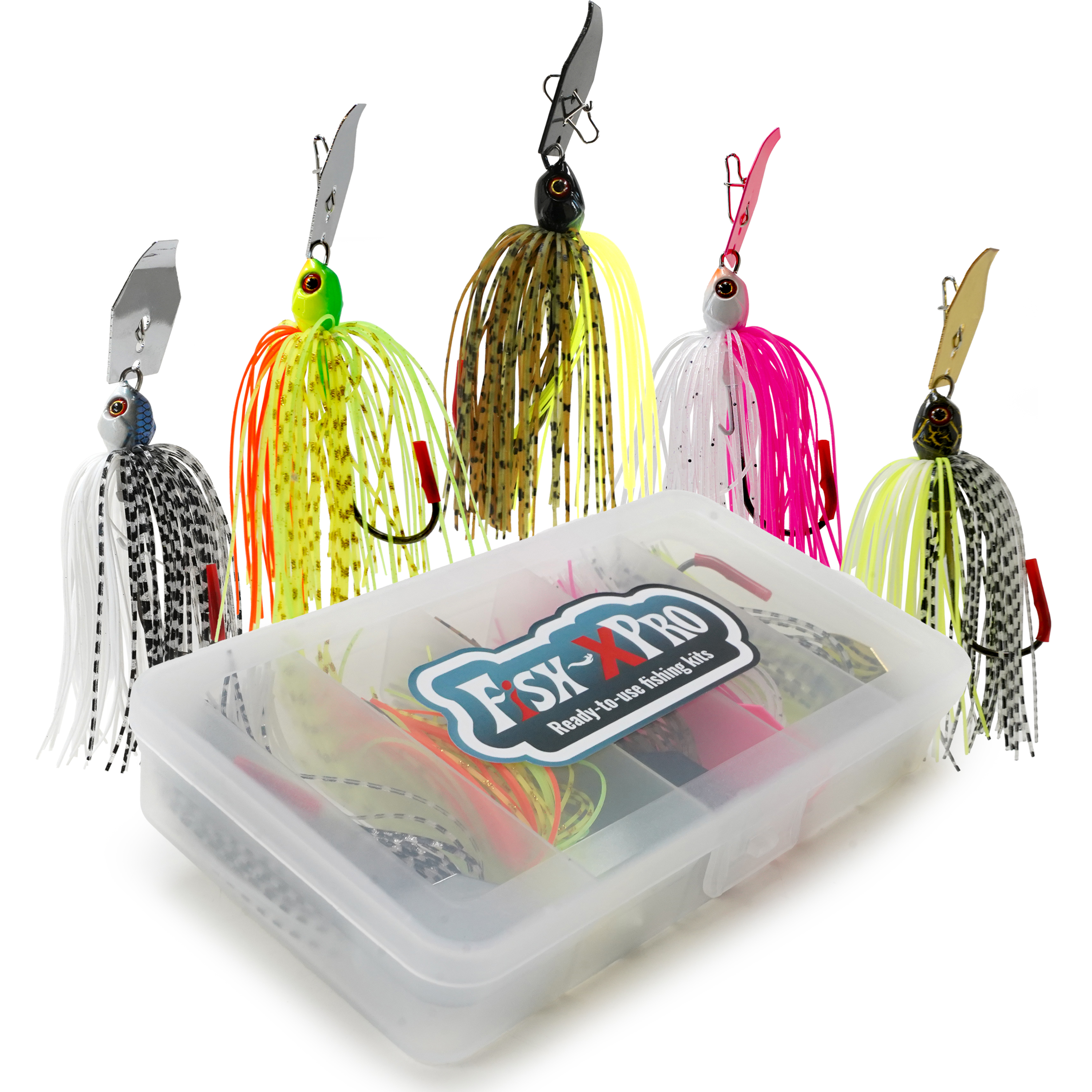 FishXpro Chatterbait Set 8cm – 10g - 5 Stuks inclusief Visdoos