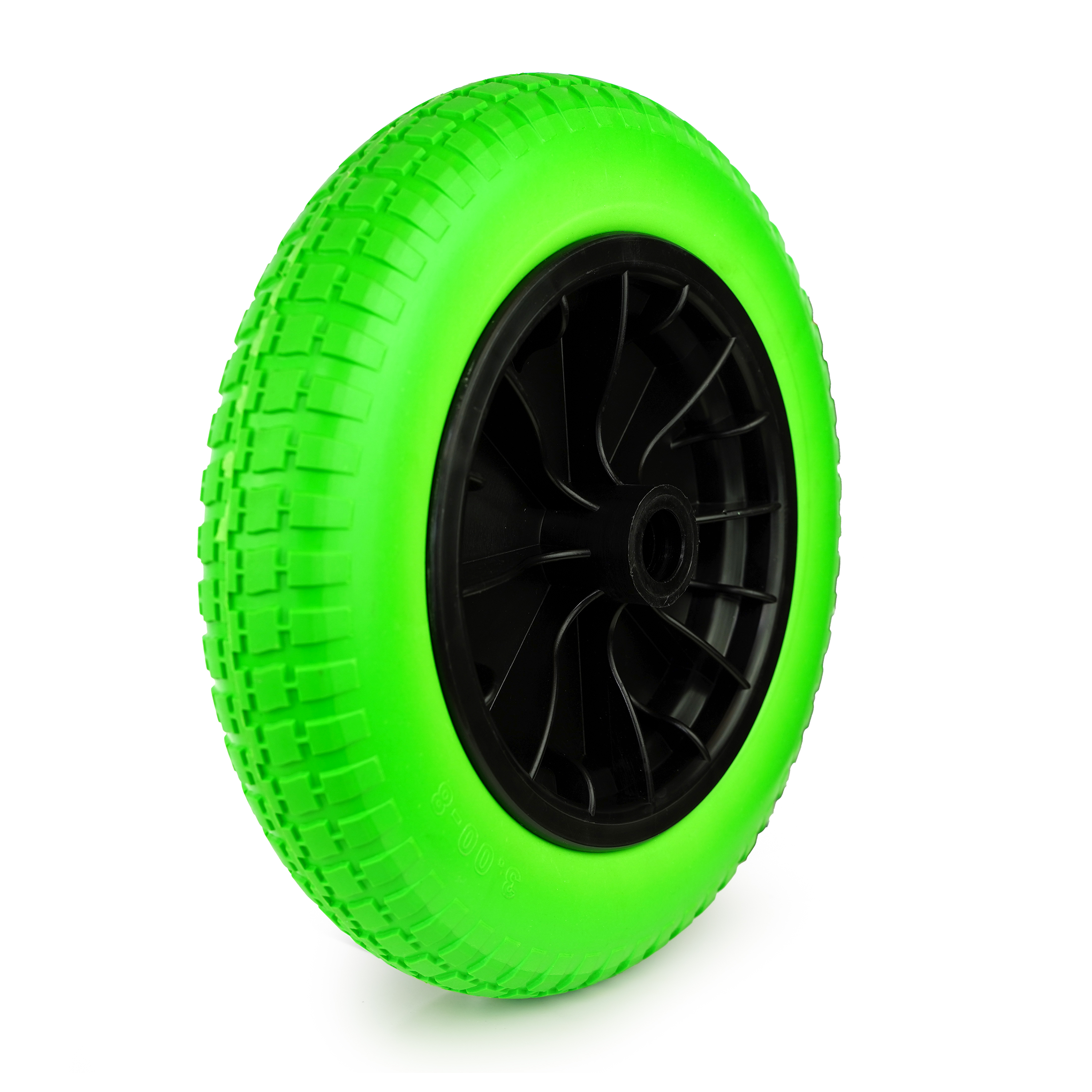 Kruiwagenwiel - PU Anti Lek - 380 x 68mm - Asmaat 14, 16, 20 en 25mm - Groen