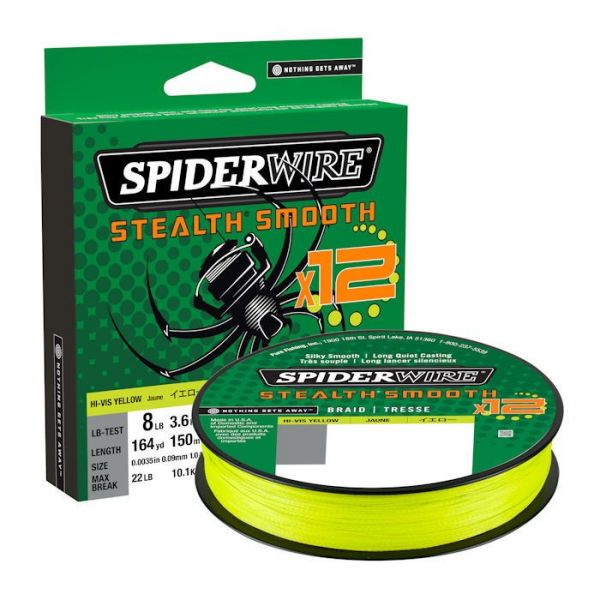 SpiderWire Stealth Smooth 12 Braid Hi-Vis | Gelb | 0,23 mm | 23,6 kg | 150m | Geflochtene Schnur