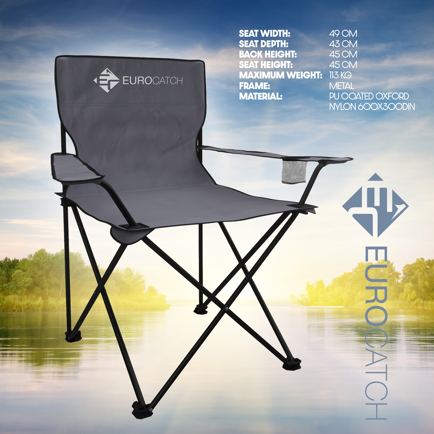 Eurocatch 2 Stuks Campingstoel - Opvouwbare Stoel - Vouwstoel -Strandstoel - Grijs incl. Tas