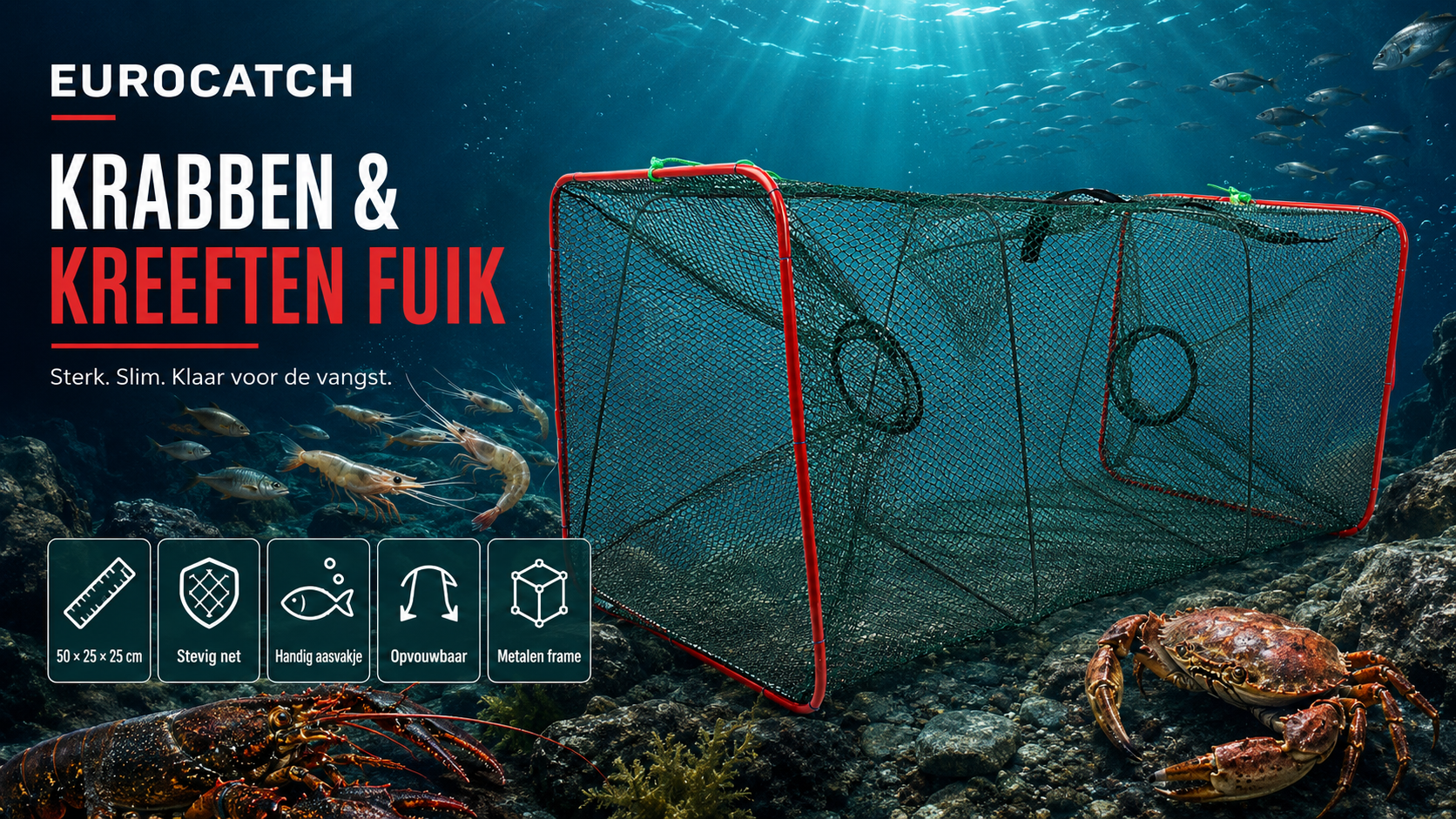Eurocatch Kreeften fuik - Rivierkreeften Fuik - opvouwbaar - 55x25x25cm 