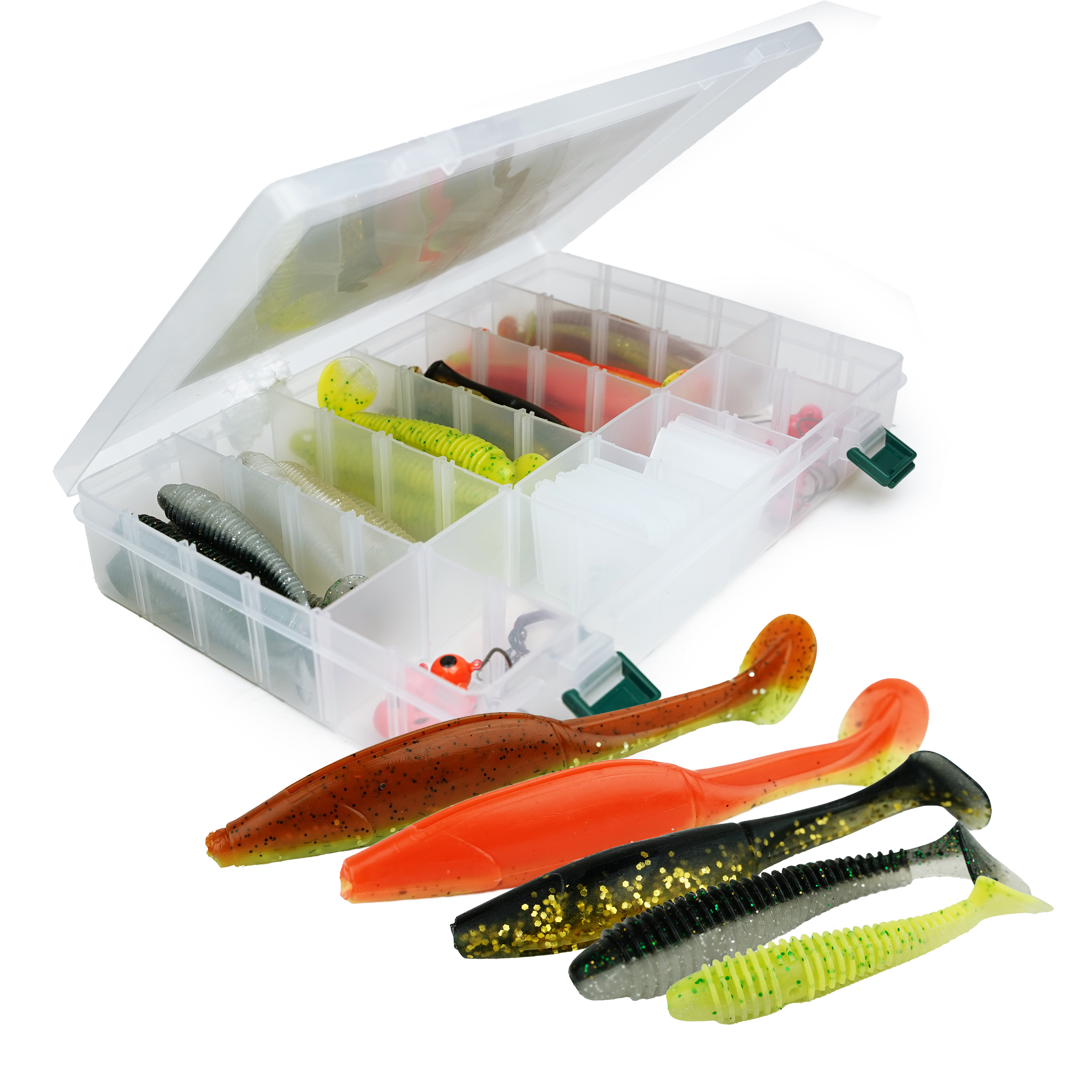 Fish-Xpro Baars & Snoekbaars set 49 delen incl. Tacklebox - Softbaits - Jigkoppen - Stalen onderlijnen