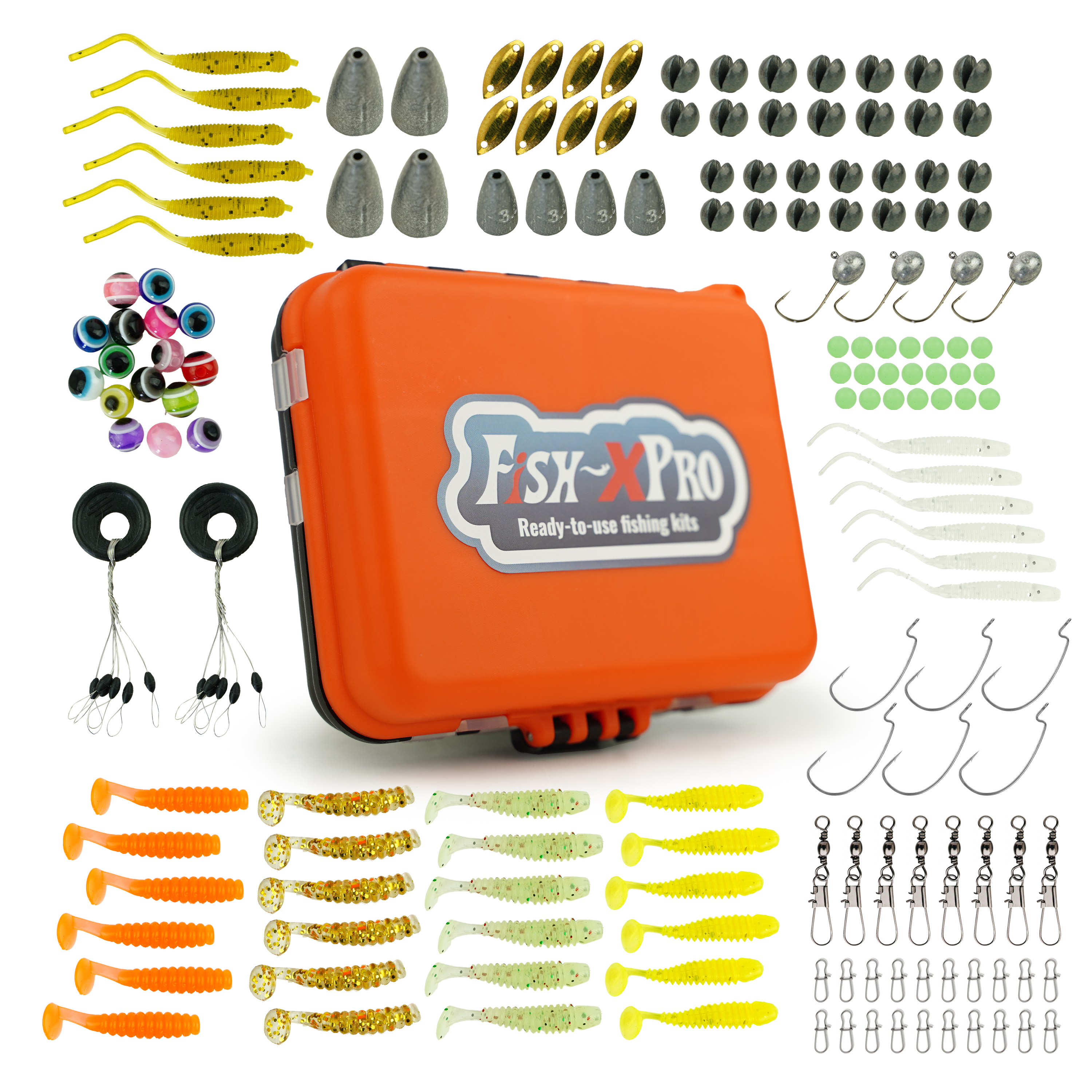 Fish-Xpro Roofvis Visset - 205-Delig - Kunstaas - Softbaits - Visloodjes -Vishaakjes -Wartels - Lijnstoppers- incl. Tacklebox - Roofvissen - Snoek Baars