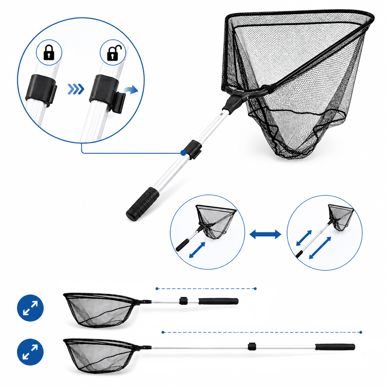 X2 Rubber Landingnet-  Schepnet Telescopisch 200x60 cm