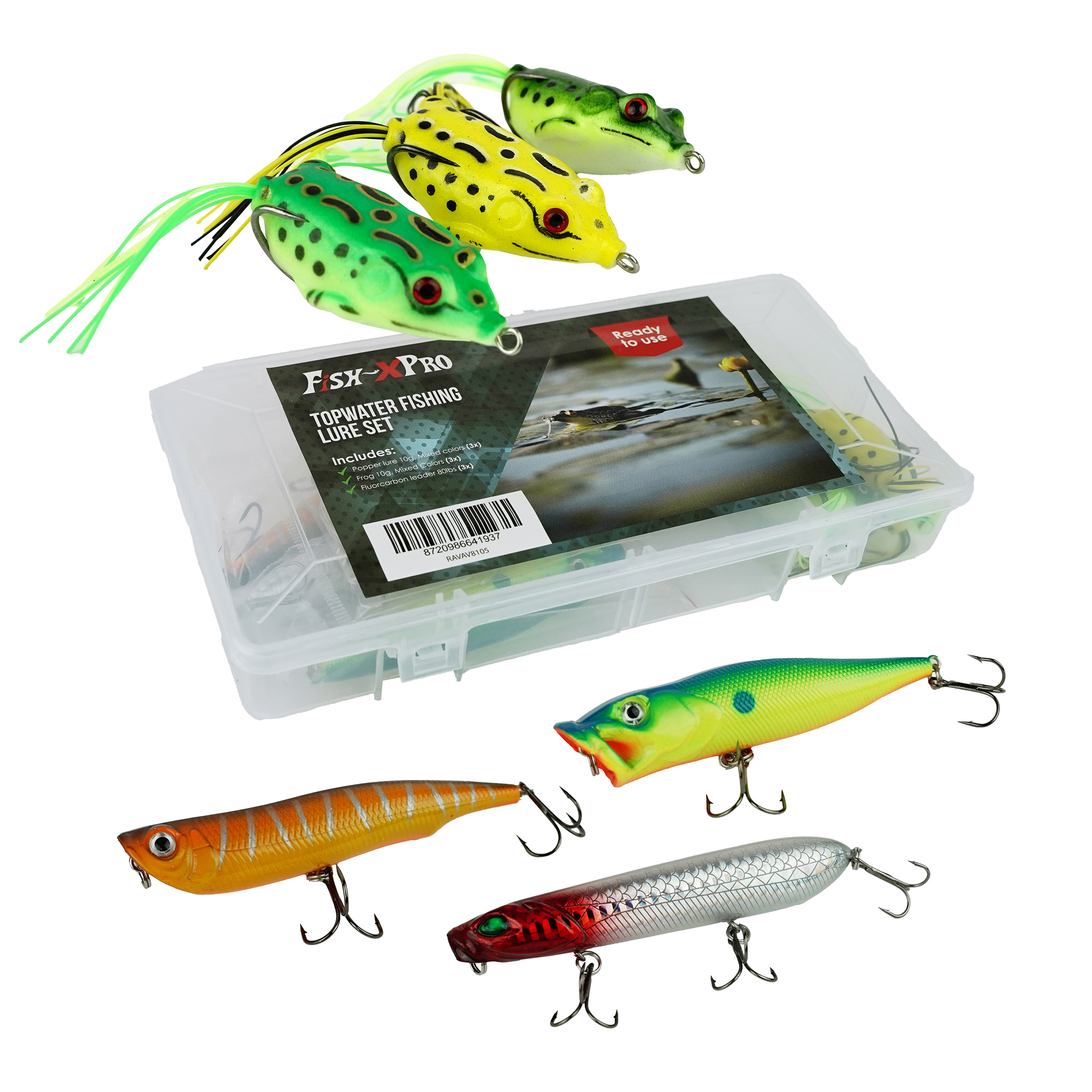 Fish-Xpro Topwater  Kunstaasset - Poppers & Frogs - 6 Stuks - Kunstaas - Roofvissen