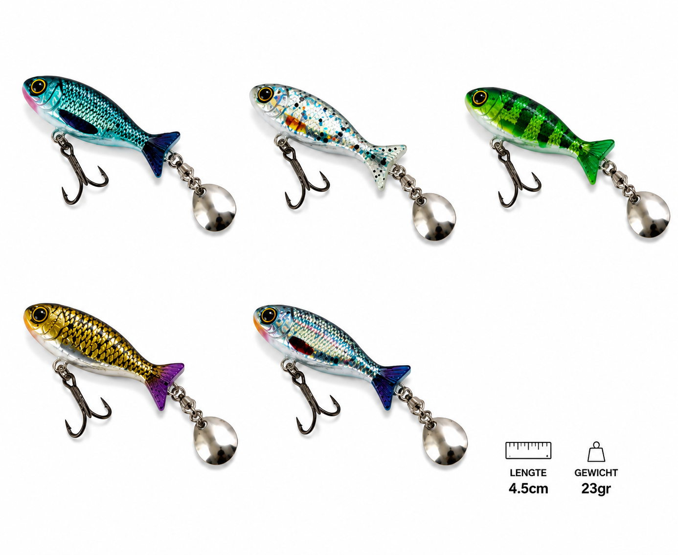 Fish-Xpro LifeMetal Tail Spinner set - 4,5cm - 23g - Set 5pcs - incl Tackle Box
