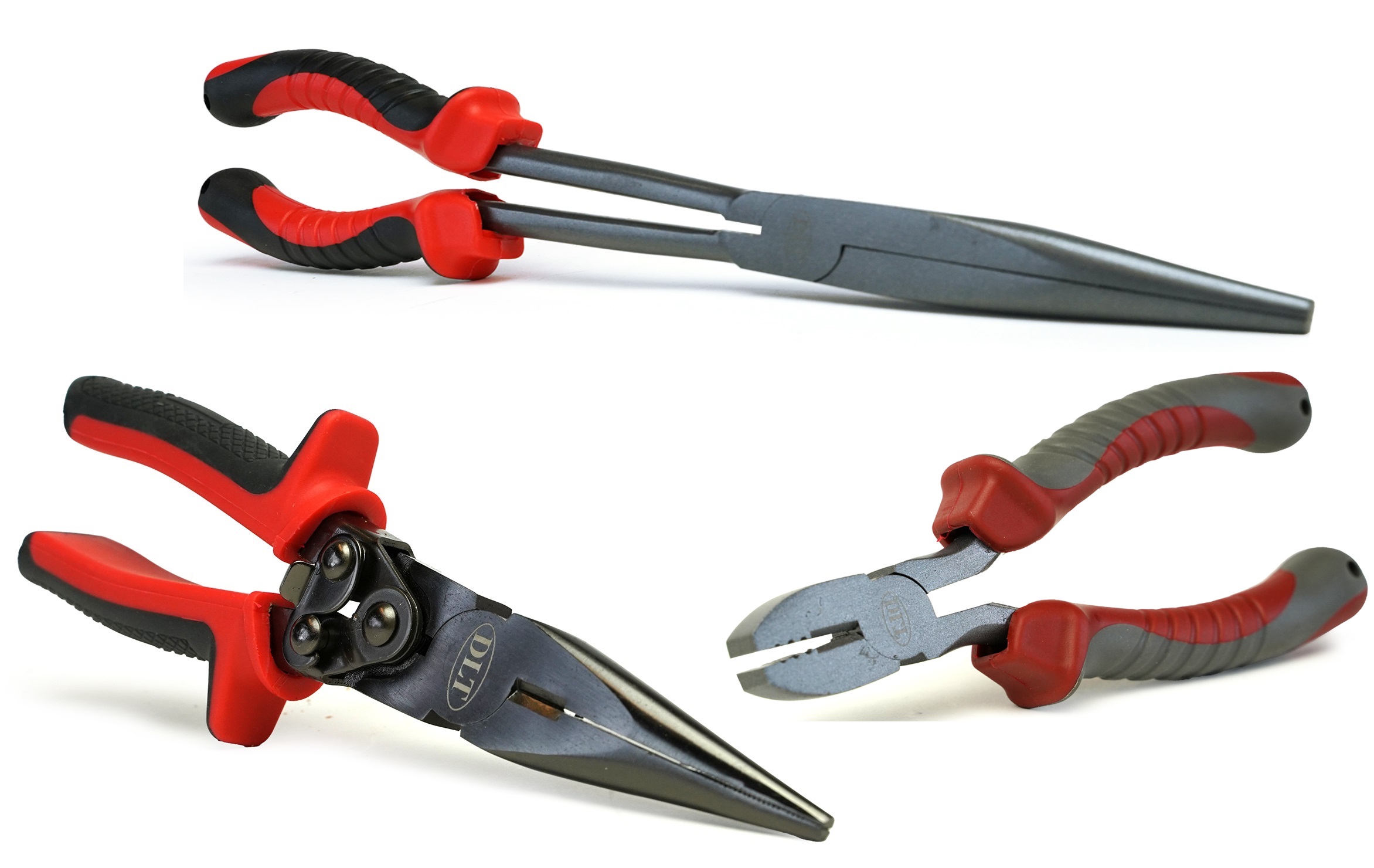 DLT Onthaaktangset 3-delig - Long Nose Plier - Heavy Duty Straight Nose Plier - Crimping Plier Incl. Sleeves - Carbon Staal - 30cm