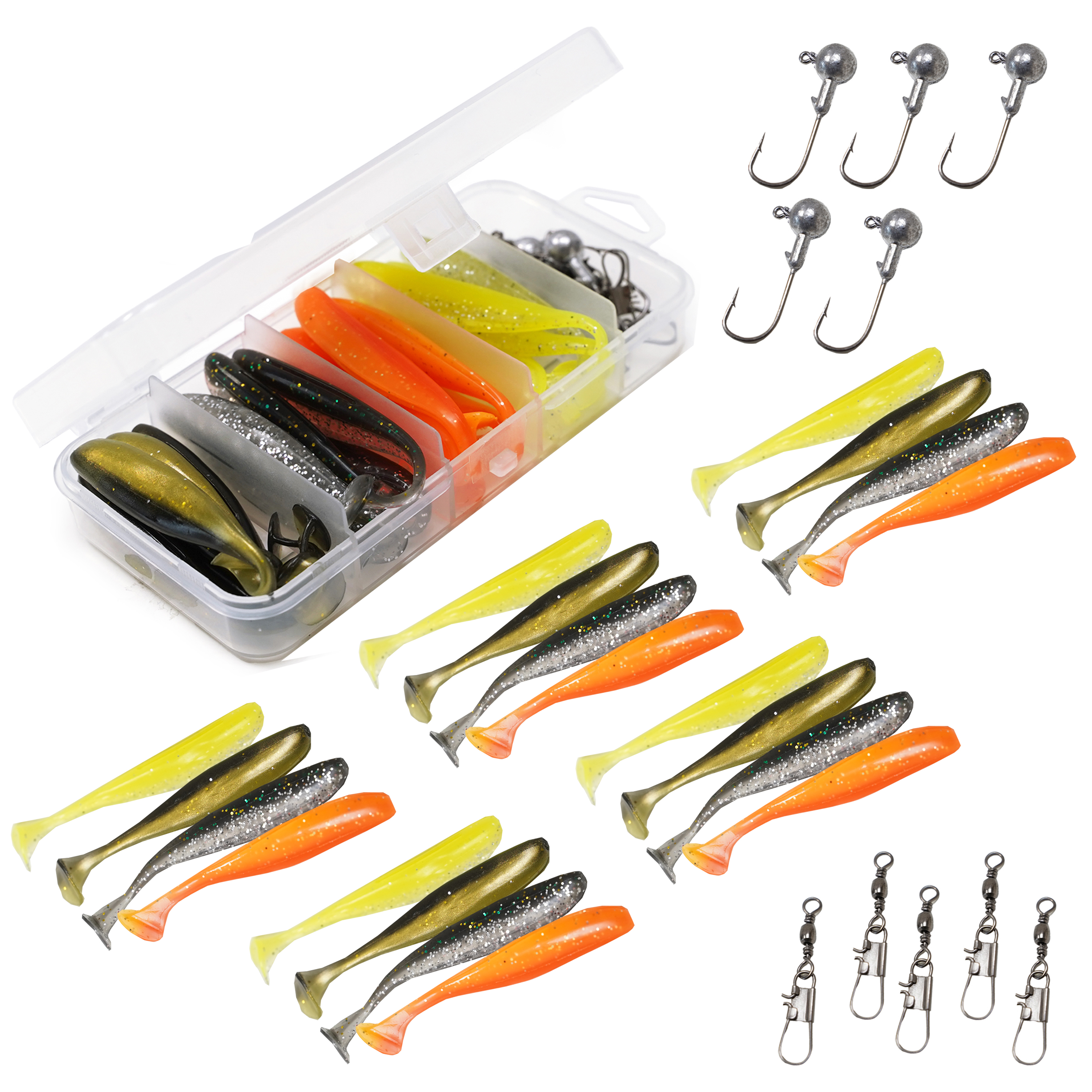  Fish-Xpro Softbait set 36-Delig - Kunstaas - Shads - Jigheads - incl Tacklebox - Roofvissen - Snoek Baars