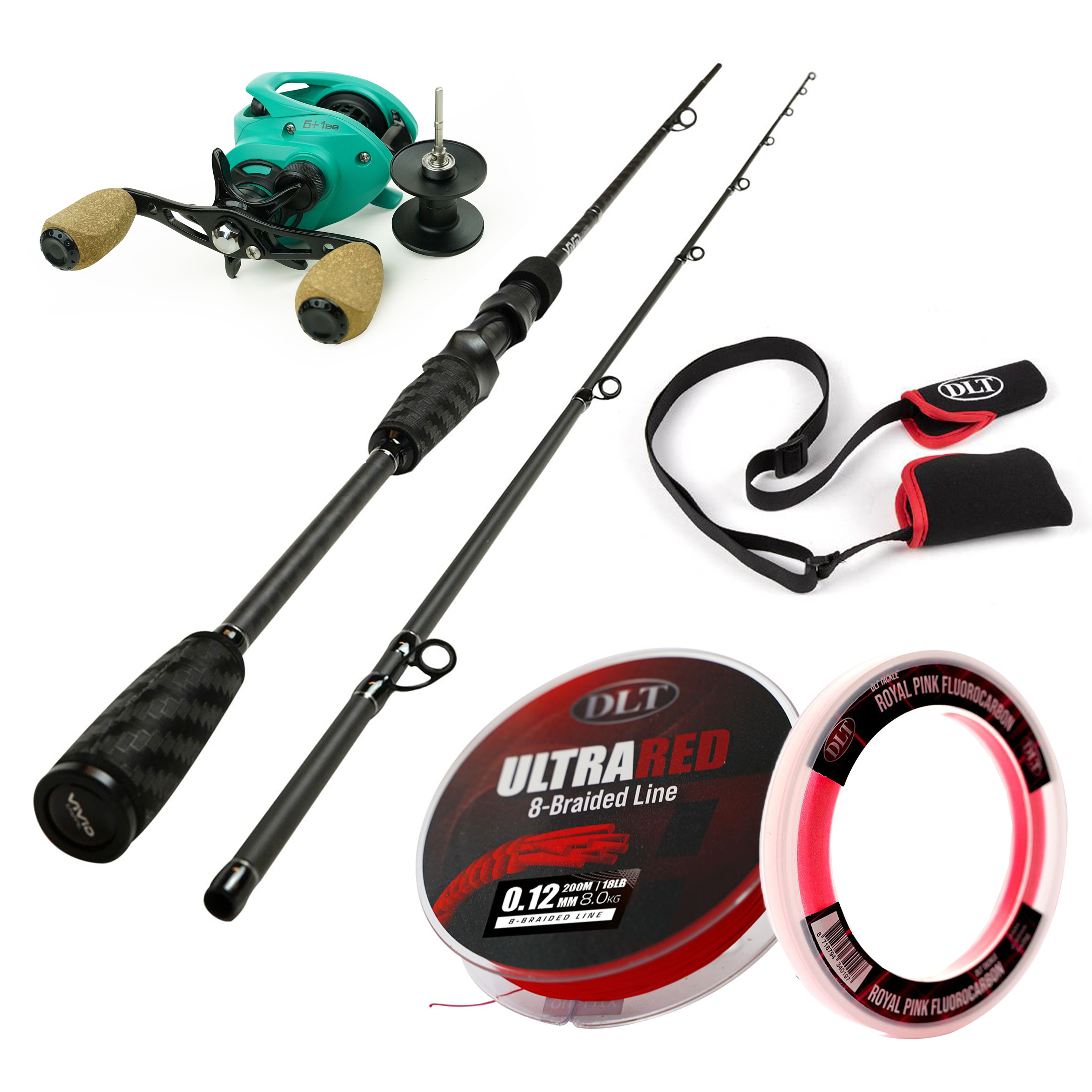 DLT Vivid Baitcaster Hengelset – Complete Set met Hengel, Reel, Gevlochten Lijn, Fluorocarbon & Hoes