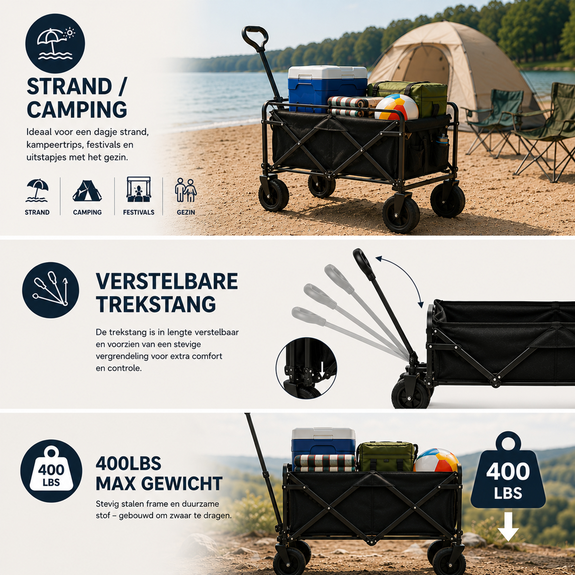 Eurocatch Folding Wagon XL Wide wheels - 88x56x73cm - Black