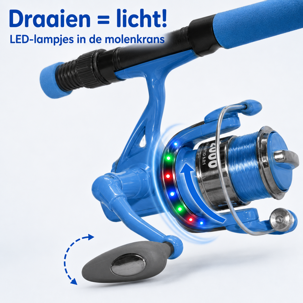 Eurocatch Werphengel set - compleet - Blauw met lichtgevende werpmolen