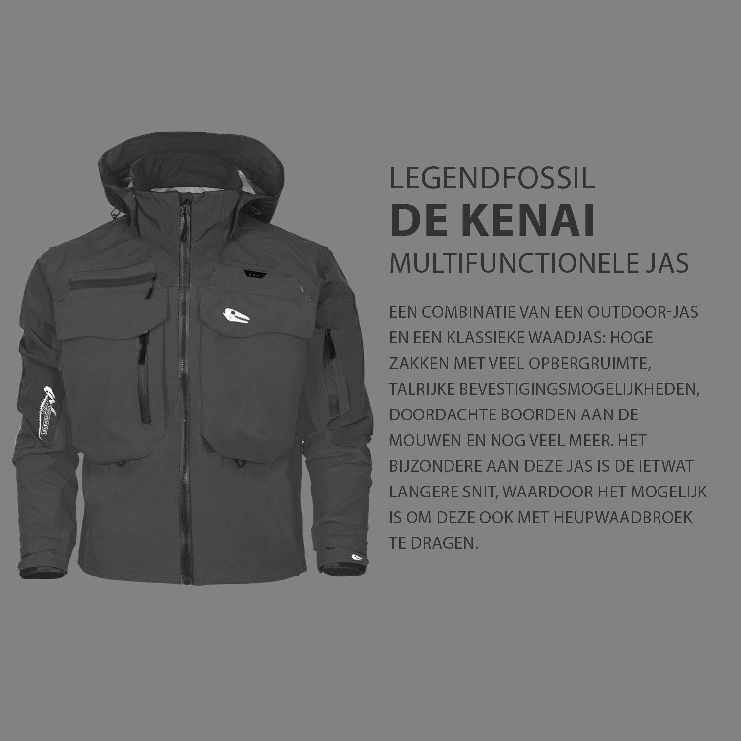 Legendfossil Outdoorjack Kenai - Waterdicht Outdoorjack - Fleecevoering - Winddicht - Graphit Black - L